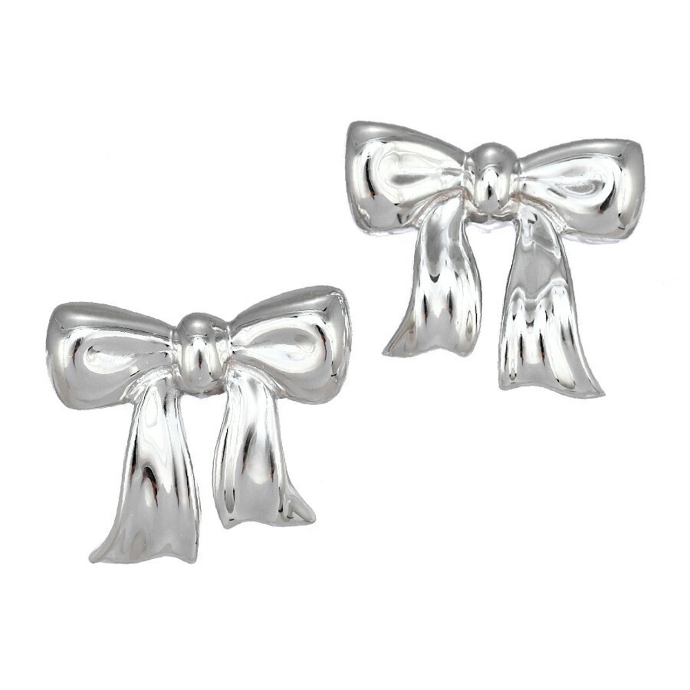 Tiffany Bow Ribbon Earrings Silver Studs CO